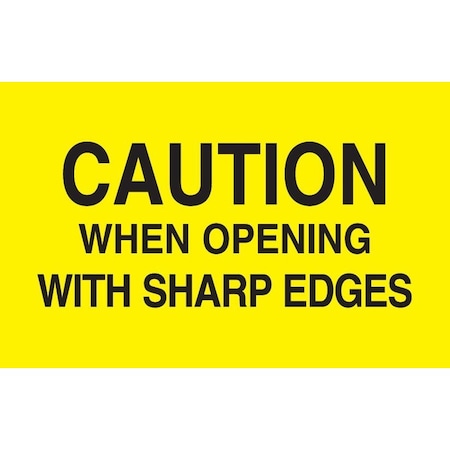 Decker Tape Products Label, DL2103, CAUTION WHEN OPENING WITH SHARP EDGES, 3" X 5" DL2103